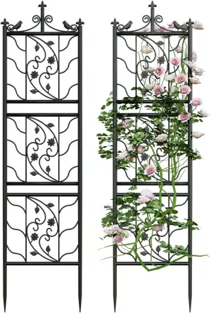 unho Rankgitter Metall, 2er Set, rostfrei Rankhilfe für Kletterpflanzen, 195 x 50 cm, Spalier Garten, Gartendeko Schwarz