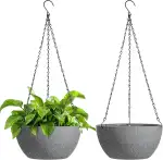 T4U Blumentopf Hängend Plastik Außen 2er Set,Φ25CM Hängetopf für Pflanzen Grau, Blumenampel Hänge...