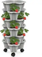Stapelbarer Erdbeer-Pflanzturm mit 6 Etagen und Rädern, Platzsparende vertikale Garten Pflanzgefä...