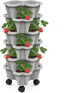 Stapelbarer Erdbeer-Pflanzturm mit 6 Etagen und Rädern, Platzsparende vertikale 