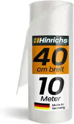 Hinrichs Luftpolsterfolie Rolle 10m x 40 cm - Ideal für Versand, Verpackung und Umzug - 100% recyclingfähig - Bubble Wrap als Verpackungsmaterial - Noppenfolie - Polstermaterial
