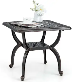 COSTWAY Beistelltisch aus Aluminiumguss, wetterfester Balkontisch mit Ablagefläc