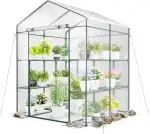 RELAX4LIFE Gewächshaus, 144 x 139 x 195 cm, Foliengewächshaus Winterfest, Überwinterungszelt für Pflanzen mit 8 Regalen & Reißverschluss & Rolltür für Obst, Blumen & Gemüse