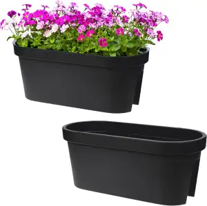 Spetebo Balkon Blumentopf oval anthrazit 2er Set - 60 x 28 cm - Kunststoff Pflan