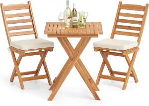 COSTWAY 3tlg. Balkonmöbel Set, Bistrotisch mit 2 Stühlen, klappbares Balkonset a