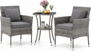 GIANTEX Balkonmöbel Kleiner Balkon, Rattan Gartenmöbel Set Bistrotisch mit 2 Stü