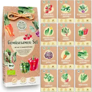 Bio Gemüse Samen Set - 12 Sorten Gemüsesamen aus biologischen Anbau, samenfestes