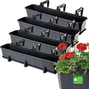 KADAX Set 4x80cm Blumenkasten Anthrazit, Balkonkasten aus Kunststoff, Pflanzkast