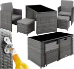 tectake Poly Rattan Sitzgruppe, 5- teiliges Lounge Gartenmöbel Set mit Tisch, Sessel & Hocker, Essgruppe für bis zu 4 Personen, Garten und Balkon Möbel inkl. Polster - grau