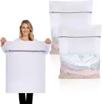 2 Stück Wäschenetz Groß, 60 x 80 cm Wäschenetz für Waschmaschine Wäschesack Groß Wiederverwendbar Wäschesack Waschmaschine mit Reißverschluss für Hemden Pullover Mäntel Hosen (XXL, Weiß)