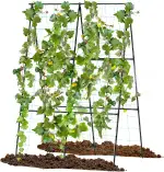 COSTWAY Gurke Rankhilfe Set, A-förmig, einstellbare Breite, Rankgitter mit Netz, Pflanzenhalter Metall, Pflanzenstütze für Kletterpflanzen Blumen Gemüse, Pflanzenspalier Schwarz (88 x 30-60 x 124 cm)