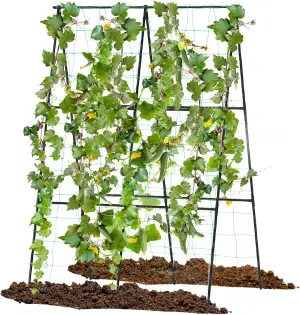 COSTWAY Gurke Rankhilfe Set, A-förmig, einstellbare Breite, Rankgitter mit Netz,