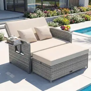 GIANTEX Lounge Möbel Outdoor, Rattan Gartenlounge Set mit Hocker, Gartensofa mit
