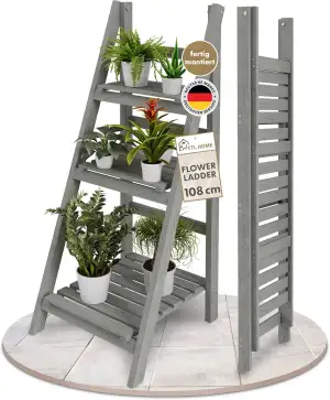 Blumenleiter Flower Ladder M 108x41x40cm hellgrau - 3-Ebenen Natur Holz Leiterre