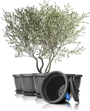 BigDean 6X Blumentopf mit Untersetzer rund ø50xH38 cm anthrazit - wetterfester P