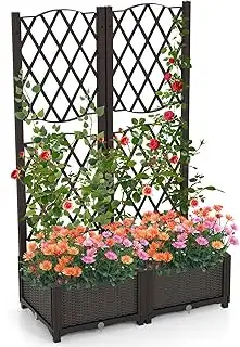RELAX4LIFE Blumenkasten mit Rankgitter, Rankgitter mit Rattanoptik Pflanzkasten,