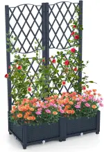 COSTWAY Blumenkasten mit Rankgitter, Pflanzkasten für Kletterpflanzen, Pflanzkübel mit Sichtschutz, Hochbeet mit Spalier & Selbstbewässerung, Blumenkübel für Garten Hof Balkon, Grau (80 x 40 x 122 cm)