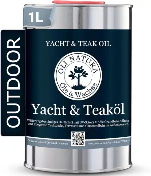 OLI-NATURA Yacht & Teaköl - Holzöl für Außen - 1 Liter, Teak - Premium Leinöl mi