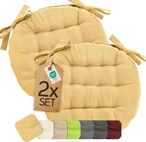 etérea 2er Set Sitzkissen Outdoor 38x38 Rund mit Bändern - Stuhlkissen Beige für Gartenstuhl & Innenbereich - waschbare Sitzauflagen Gartenmöbel - 2 Stück Kissen 38x38 cm - Beige