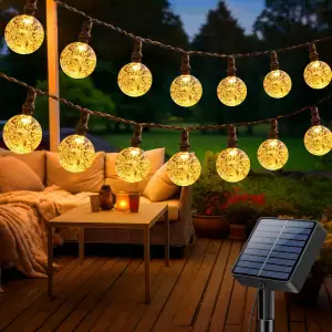 litogo Solar Lichterkette Aussen, 15M LED Lichterkette Außen Solar Wetterfest, 8 Modi Kristall Kugeln mit Memory-Funktion, Solarlichterkette Outdoor für Balkon, Garten, Terrasse, Partys, Warmweiß