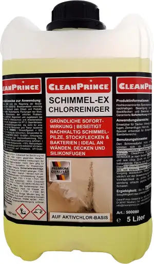 Cleanprince 5 Liter Schimmel - Ex Chlorreiniger | Schimmelex Schimmelentferner chlorhaltig Schimmelstop Schimmelex Stockflecken Grünspan Schimmelpilze Kältebrücke Reiniger Schimmelreiniger