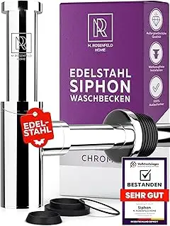 Siphon Waschbecken Edelstahl 90-160mm Höhe, Abflussrohr 330mm Länge, 1 1/4" für Bad & Waschtisch ...