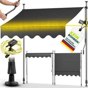 tillvex Klemmmarkise mit Handkurbel & LED Lichterkette Balkon | Balkonmarkise oh