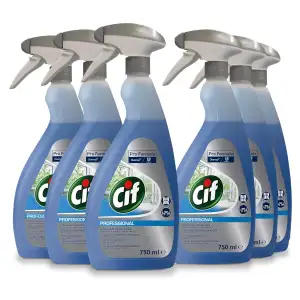 Cif Pro Formula Glasreiniger 750 ml (6er Pack) – Professioneller Glasreiniger & Fensterreiniger für streifenfreie Sauberkeit, schnelle Trocknung – Fensterputzmittel für Gewerbe & Haushalt