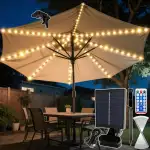 VEEKAY Sonnenschirm Beleuchtung Solar,104 LEDs Solar LED Sonnenschirm Lichter mit Fernbedienung,8Modus Regenschirm Lichterkette,IP67 Wasserdichte Gartenleuchten für Schirmdekoration,Campingzelte Party