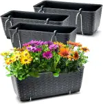 BigDean 4er Set Blumenkästen für Balkon-Geländer - Rattan-Optik - Anthrazit - Balkonkästen mit Me...