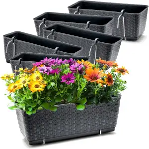BigDean 6er Set Blumenkästen für Balkon-Geländer - Rattan-Optik - Anthrazit - Ba
