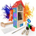 Eli® Insektenhotel Bausatz für Kinder aus Kiefernholz zum Bemalen – inkl 6 Farben - Pinsel - Hammer - Nägel - Schablonen & Vorlagen – DIY Bienenhaus & Wildbienenhotel für Garten & Balkon