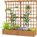 HOMASIS 2 Stück Blumenkasten mit Rankgitter & Dachregal, Pflanzkasten mit Spalier, 180 cm Pflanzk...