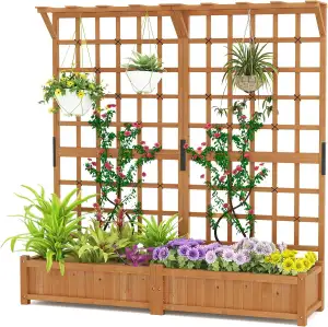 HOMASIS 2 Stück Blumenkasten mit Rankgitter & Dachregal, Pflanzkasten mit Spalie