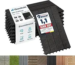 Floordirekt WPC Fliesen 60x30 cm, 1m² = 6 Terrassenfliesen, Klickfliesen, Balkonfliesen in Holzop...