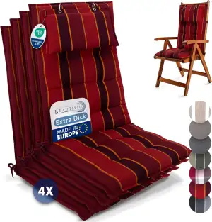 Beautissu 4er Set Premium Hochlehner Auflage mit Kopfpolster 120x50cm Sun-HL – 8