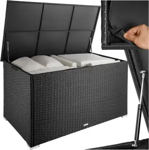 tectake® Aluminium Polyrattan Aufbewahrungsbox mit Deckel, 750L, Gartenkiste wet