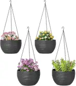 Outsunny 4er Set Blumentopf aufhängbar Pflanzkübel mit Löcher Pflanztöpfe Rund Pflanztopf mit Met...