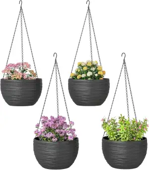 Outsunny 4er Set Blumentopf aufhängbar Pflanzkübel mit Löcher Pflanztöpfe Rund Pflanztopf mit Met...