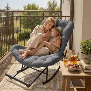 VASAGLE Schaukelstuhl, Schaukelsessel, Relaxsessel, Stahlgestell, ausziehbare Fu