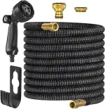 Ultty Flexibler Gartenschlauch, Ausziehbare Garten Schlauch mit 10 Funktions Brause, Leichter Flexibler Schlauch mit 3/4 und 1/2 Zoll Metallverbindung für Gartenarbeit, Waschen Gießen, 15 m Schwarz