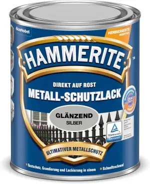 Hammerite Metallschutzlack Glänzend, 3in1- Rostschutz, Silber, 250 ml