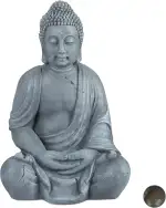 Relaxdays Buddha Figur sitzend, XL 70 cm, Gartenfigur, Dekofigur Wohnzimmer, wetterfest & frostsicher, hellgrau
