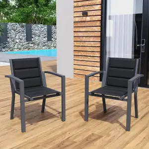 TRIUMPHKEY Gartenstühle Stapelbar, 2er Set Aluminium Gartenstuhl mit Armlehnen, 