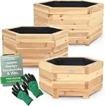 holz4home® 3er Set Outdoor Pflanzkübel I 6-Eckig aus Tannenholz I inkl. Gartenhandschuhe & Vlies ...