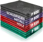 S&R Schleifvlies-Pads – 12er Set Schleifvliesmatten, Schleiffleece für Metall, Holz, Stahl & Edelstahl, Schleif-Fleece zum Schleifen & Polieren, Körnung P180-P320-P600-P800