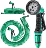 KADAX Spiralschlauch 30 Meter, flexibler Gartenschlauch, Schlauch mit Sprühdüse und Anschlussstücken, dehnbarer Wasserschlauch zur Gartenbewässerung