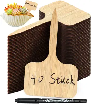 40x Pflanzenschilder aus Bambus, Pflanzenstecker zum Beschriften inklusive Marke