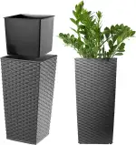 KADAX Pflanzkübel mit Innentopf, Höhe 46.5cm, Grafit Rattan – Wetterfester Blumentopf für Innen & Außen, ideal für Garten, Balkon & Terrasse, zum Bepflanzen, Dekorieren und als stilvoller Übertopf