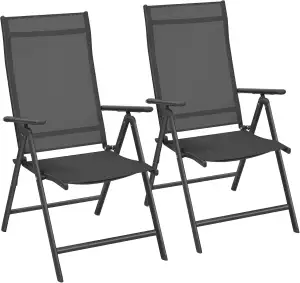SONGMICS Gartenstuhl, faltbar, 2 Stück, Sitz, für den Außenbereich, Metallrahmen, Rückenlehne in ...